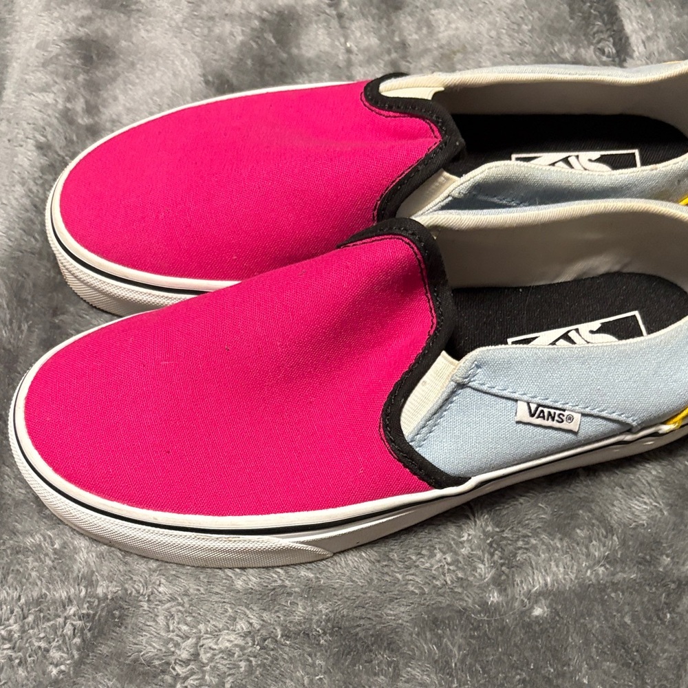 Vans Fuchsia and Light Blue Slip-Ons